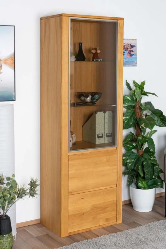 Vitrine Jussara 03, Farbe: Natur, Eiche teilmassiv – 201 x 69 x 42 cm (H x B x T)