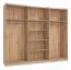 Schwebetürenschrank mit drei Türen Palanka 03, zwei Kleiderstangen, eine Spiegeltür, Farbe: Weiß Hochglanz / Eiche Artisan, Maße: 224 x 262,5 x 65,5 cm