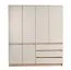 Drehtürenschrank / Kleiderschrank | 183,5 x 52 x 205 cm | 3 Schubladen | 5 Fächer | 1 Kleiderstange | Kaschmir / Eiche Artisan | 6 Türen