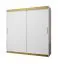 Weißer Kleiderschrank Bernina 67, Matte Oberfläche, Maße: 200 x 200 x 62 cm, Griffe: Gold, 10 Fächer, 2 Kleiderstangen