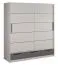 Kleiderschrank | 2 Schiebetüren | 3 Schubladen | 5 Fächer | mit Kleiderstange | 200 cm breit | Farbe: Grau / Weiß Abbildung