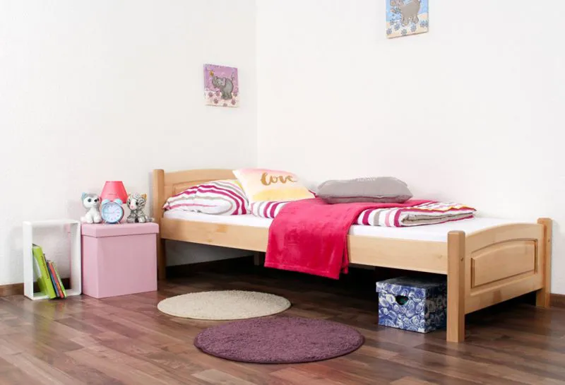 Bettrahmen für Kinder / Kinderbett 80 x 200 cm | Massivholz: Buche | Natur Lackiert Abbildung