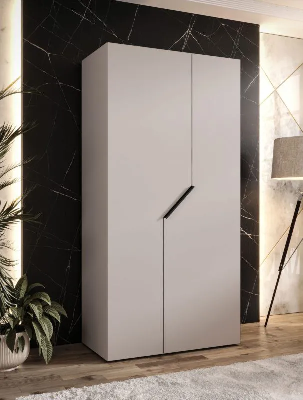 Kleiderschrank / Drehtürenschrank | Farbe: Kaschmir | 1 Meter breit | 1 Fach | 1 Kleiderstange | Griffe: Schwarz | Maße: 100 x 52 x 202 cm | Soft-Close-Funktion | ABS
