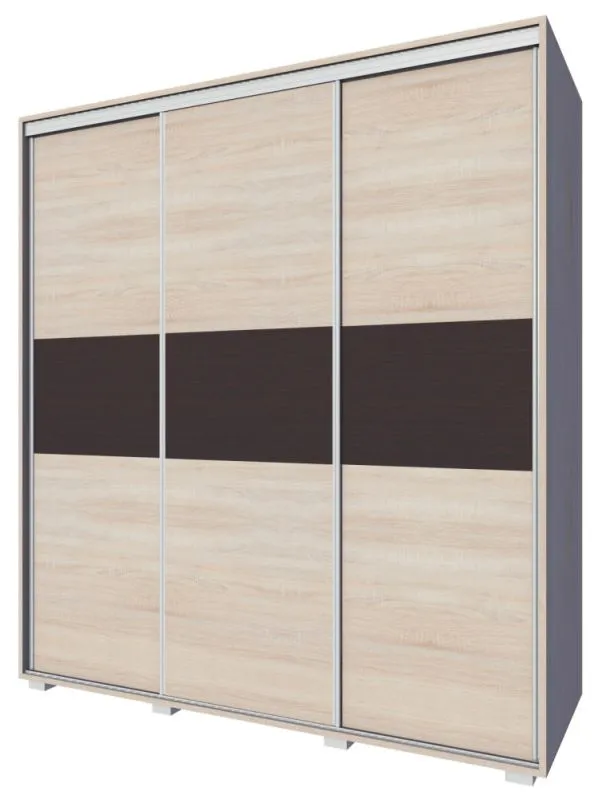 Schiebetürenschrank / Kleiderschrank Rabaul 40, Farbe: Sonoma Eiche hell / Sonoma Eiche dunkel - Abmessungen: 210 x 200 x 60 cm (H x B x T)