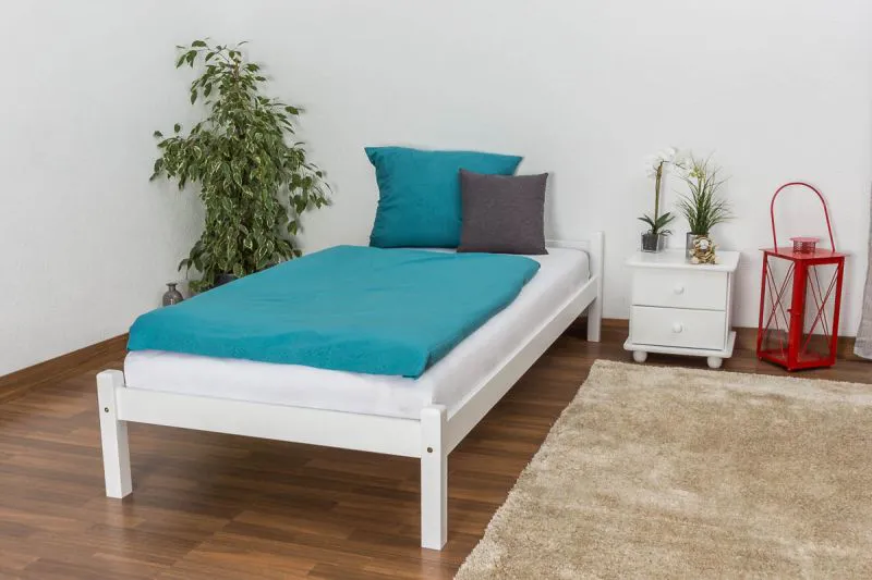 Einzelbett / Gästebett massives Kiefernholz, inklusive Lattenrost weiß lackiert, Maße: 90 x 200 cm