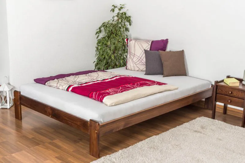Kinderbett / Jugendbett Kiefer Vollholz massiv Nussfarben A10, inkl. Lattenrost - Abmessung 140 x 200 cm