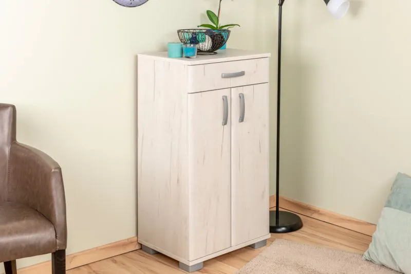 Kommode Camprodon 03, Farbe: Eiche Weiß - 95 x 50 x 37 cm (H x B x T)