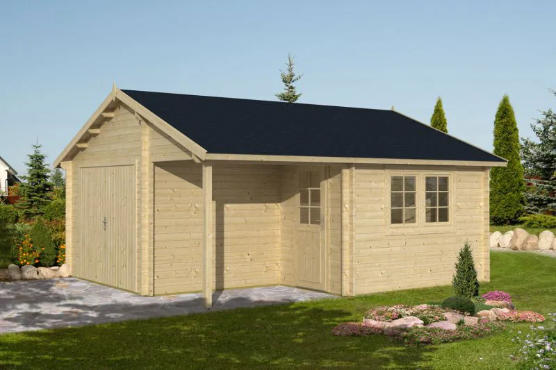 Holzgarage Geishorn - 40 mm Blockbohlenhaus, Grundfläche: 27,5 m², Satteldach