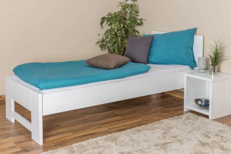 Einzelbett / Gästebett  Buche massiv Vollholz weiß lackiert 111, inkl. Lattenrost - Abmessung 80 x 200 cm