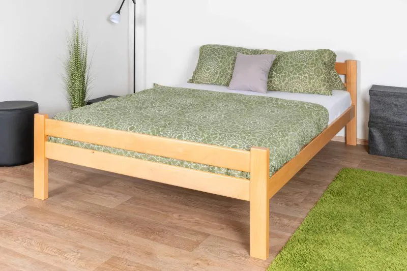 Jugendbett "Easy Premium Line" K35 aus Buche Vollholz massiv Natur, schlichtes Einzelbett, Liegefläche 140 x 200 cm, inkl. Rollrost, langlebig und stabil