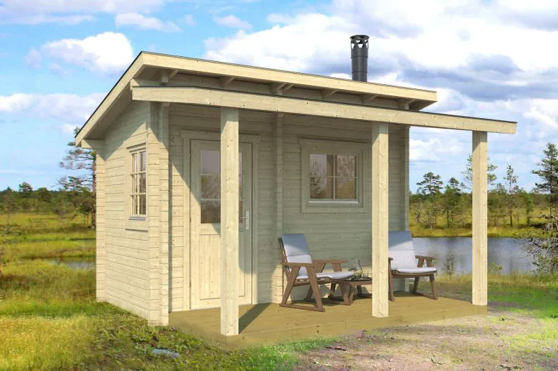 Saunahaus Moritzhorn 01 inkl. Fußboden - 70 mm Blockbohlenhaus, Grundfläche: 13,1 m², Doppelpultdach