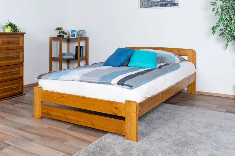 Einzelbett / Gästebett Kiefer Vollholz massiv Eichefarben A7, inkl. Lattenrost - Abmessungen: 120 x 200 cm