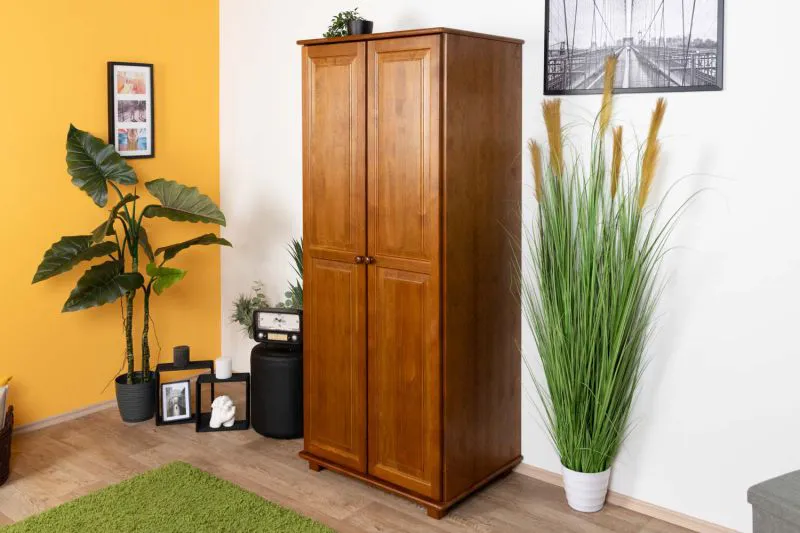 Kleiderschrank Kiefer Vollholz massiv Eichefarben 007 - Abmessung 190 x 80 x 60 cm (H x B x T)