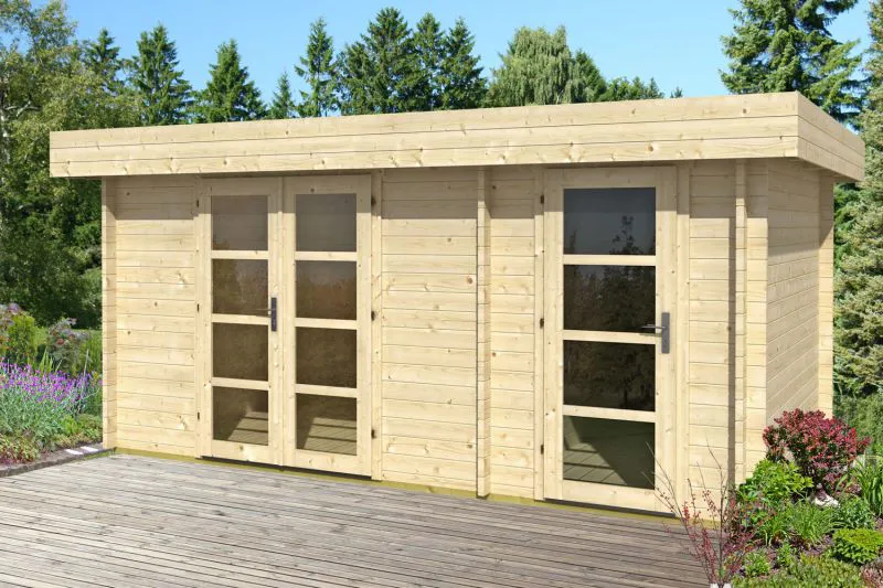 Steiner Shopping Gartenhaus Schönwipfel 02 inkl. Fußboden - 40 mm Blockbohlenhaus, Grundfläche: 13,5 m², Flachdach