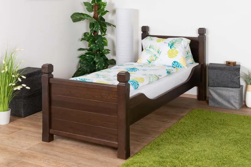 Modernes Einzelbett aus massivem Kiefernholz 101, in Walnussfarben, inkl. Lattenrost, Liegefläche 80 x 200 cm, kleines Gästebett, sehr stabil und langlebig