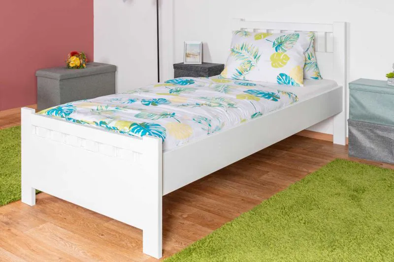 Einzelbett, modernes Gästebett Buche massiv Weiß 109, inkl. Lattenrost, Liegefläche 90 x 200 cm
