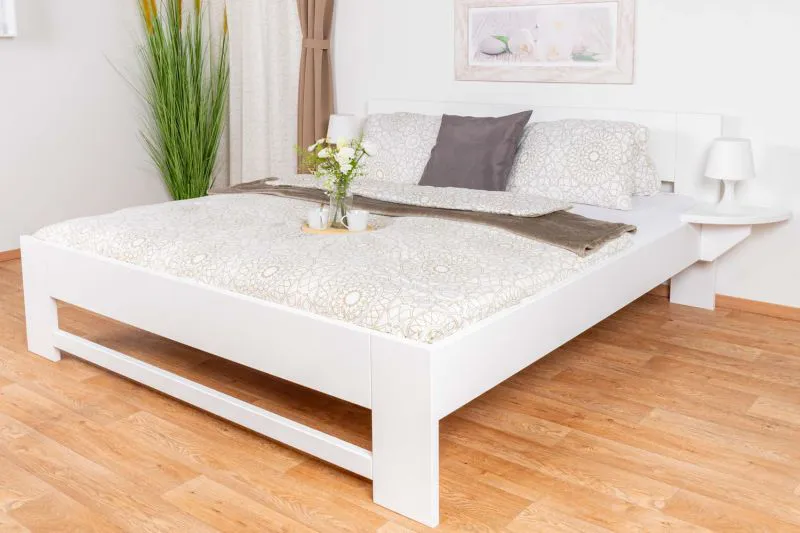 Weißes Doppelbett, bequemes Gästebett Buche Massivholz 110, inkl. Lattenrost, Matratzenmaße 180 x 200 cm, schlichtes Design, langlebig