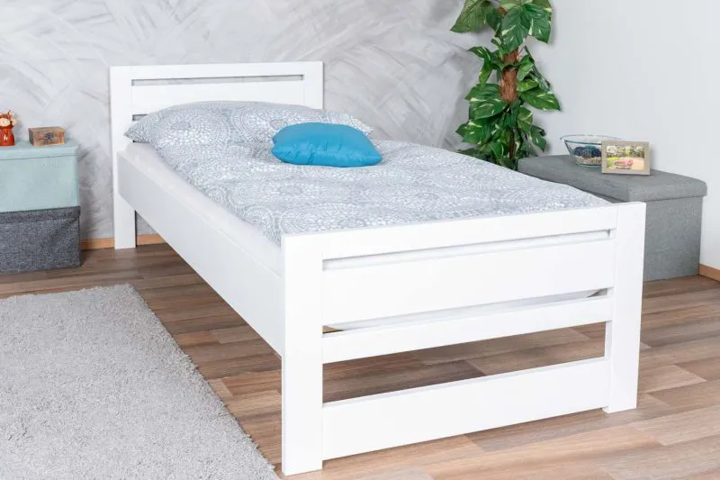 Modernes Einzelbett, Gästebett in Weiß Buche Vollholz 115, inkl. Lattenrost, Matratzenmaße 90 x 200 cm, langlebig, rasch und einfach montiert