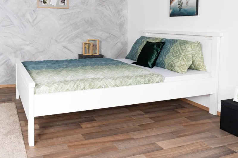 Elegantes Doppelbett Kiefer Vollholz 69, Gästebett inkl. Lattenrost, in Weiß, Liegefläche 160 x 200 cm, hohe Holzqualität, einfache und rasche Montage