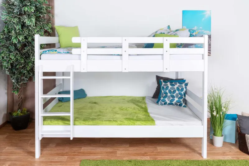 Etagenbett 160 x 190 cm für Erwachsene "Easy Premium Line" K24/n, Kopf- und Fußteil gerade, Buche Massivholz weiß lackiert, teilbar