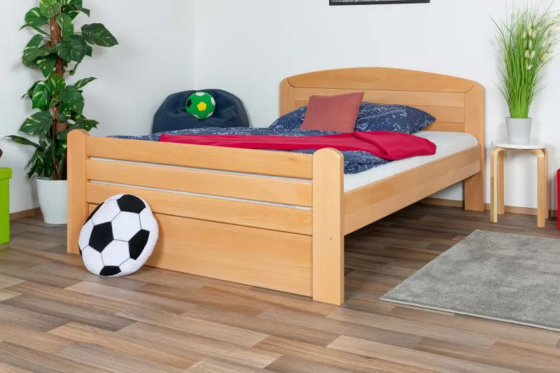 Jugendbett "Easy Premium Line" K7 inkl.1 Abdeckblende, 140 x 200 cm Buche Vollholz massiv Natur