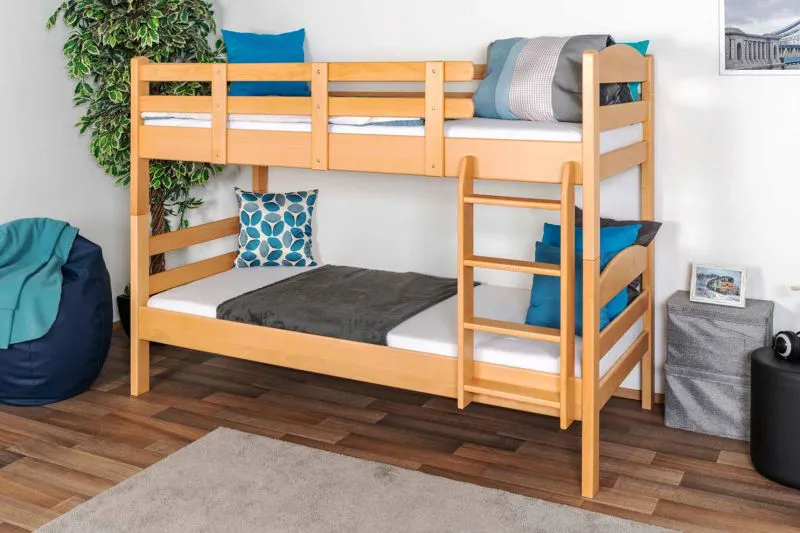 Massivholz Stockbett für Kinder und Jugendliche | Matratzenmaß: 90 x 190 cm | Natur Lackiert | umbaubar in 2 Einzelbetten | Premium-Qualität | inkl. Rollroste Abbildung