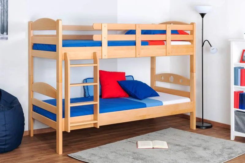 Massivholz Stockbett für Kinder und Jugendliche | Matratzenmaß: 90 x 200 cm | Natur Lackiert | umbaubar in 2 Einzelbetten | Premium-Qualität | inkl. Rollroste Abbildung