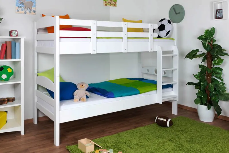 Massivholz Stockbett für Kinder und Jugendliche | Matratzenmaß: 90 x 190 cm | Weiß Lackiert | umbaubar in 2 Einzelbetten | Premium-Qualität | inkl. Rollroste Abbildung