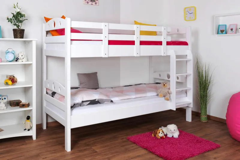 Massivholz Stockbett für Kinder und Jugendliche | Matratzenmaß: 90 x 190 cm | Weiß Lackiert | umbaubar in 2 Einzelbetten | Premium-Qualität | inkl. Rollroste Abbildung