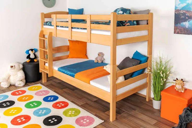 Massivholz Stockbett für Kinder und Jugendliche | Matratzenmaß: 90 x 200 cm | Natur Lackiert | umbaubar in 2 Einzelbetten | Premium-Qualität | inkl. Rollroste Abbildung