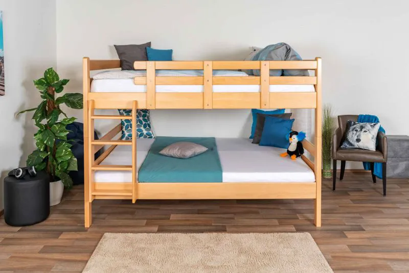 Kinderstockbett 160 x 200 cm | Massivholz: Buche | Natur Lackiert | umbaubar in 2 Einzelbetten | Premium-Qualität | inkl. Rollroste Abbildung