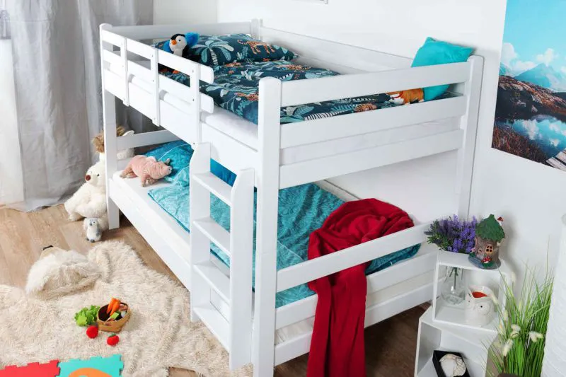 Massivholz Stockbett für Kinder und Jugendliche | Matratzenmaß: 120 x 190 cm | Weiß Lackiert | umbaubar in 2 Einzelbetten | Premium-Qualität | inkl. Rollroste Abbildung