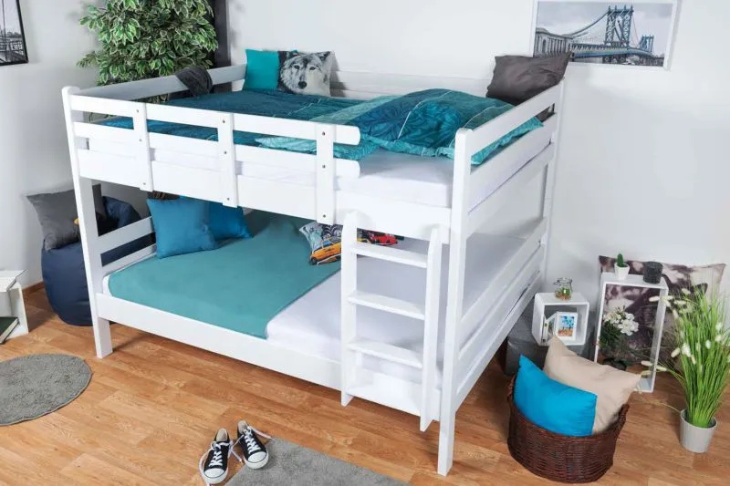 Kinderstockbett 160 x 200 cm | Massivholz: Buche | Weiß Lackiert | umbaubar in 2 Einzelbetten | Premium-Qualität | inkl. Rollroste Abbildung