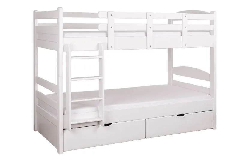Massivholz Stockbett für Kinder und Jugendliche | inkl. 2 Schubladen | Matratzenmaß: 90 x 200 cm | Weiß Lackiert | umbaubar in 2 Einzelbetten | Premium-Qualität | inkl. Rollroste Abbildung