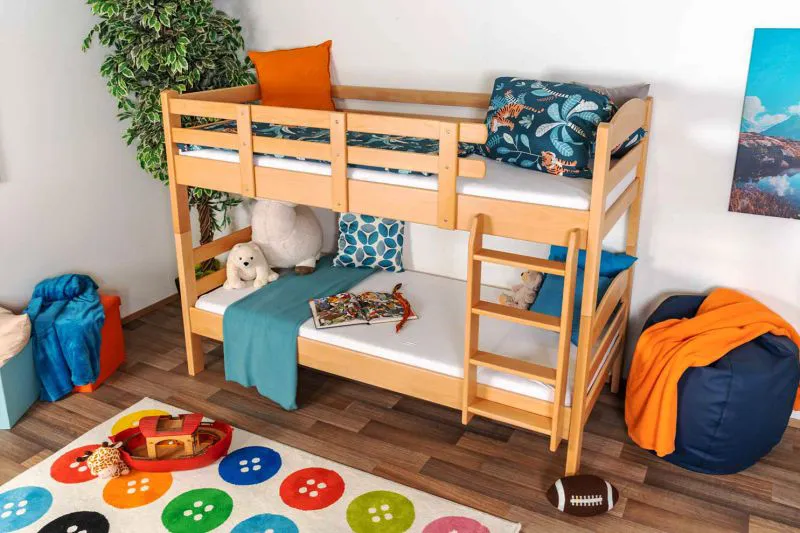 Stockbett 90 x 190 cm | Massivholz: Buche | Natur Lackiert | umbaubar in zwei Einzelbetten | Premium-Qualität | inkl. Rollroste Abbildung