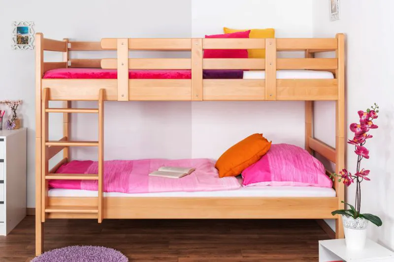 Kinderstockbett 90 x 200 cm | Massivholz: Buche | Natur Lackiert | umbaubar in 2 Einzelbetten | Premium-Qualität | inkl. Rollroste Abbildung