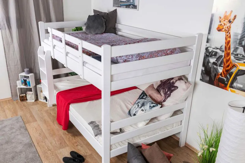 Jugendetagenbett 120 x 190 cm | Massivholz: Buche | Weiß Lackiert | umbaubar in 2 Einzelbetten | Premium-Qualität | inkl. Rollroste Abbildung