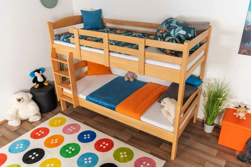 Kinderstockbett 90 x 200 cm | Massivholz: Buche | Natur Lackiert | umbaubar in 2 Einzelbetten | Premium-Qualität | inkl. Rollroste Abbildung