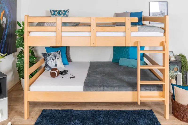 Jugendetagenbett 140 x 190 cm | Massivholz: Buche | Natur Lackiert | umbaubar in 2 Einzelbetten | Premium-Qualität | inkl. Rollroste Abbildung