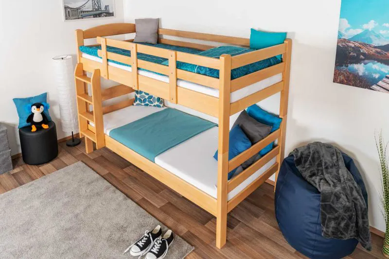 Kinderstockbett 90 x 200 cm | Massivholz: Buche | Natur Lackiert | umbaubar in 2 Einzelbetten | Premium-Qualität | inkl. Rollroste Abbildung
