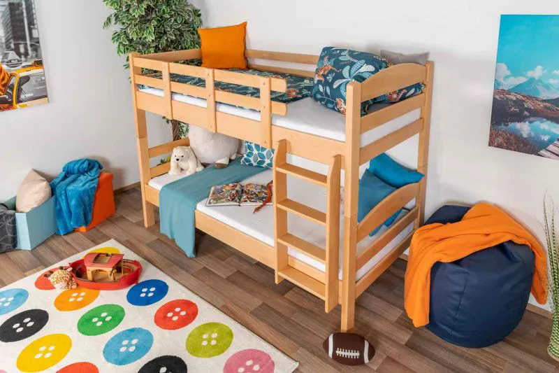 Kinderstockbett 90 x 190 cm | Massivholz: Buche | Natur Lackiert | umbaubar in 2 Einzelbetten | Premium-Qualität | inkl. Rollroste Abbildung