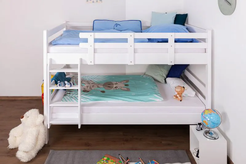 Kinderstockbett 120 x 200 cm | Massivholz: Buche | Weiß Lackiert | umbaubar in 2 Einzelbetten | Premium-Qualität | inkl. Rollroste Abbildung