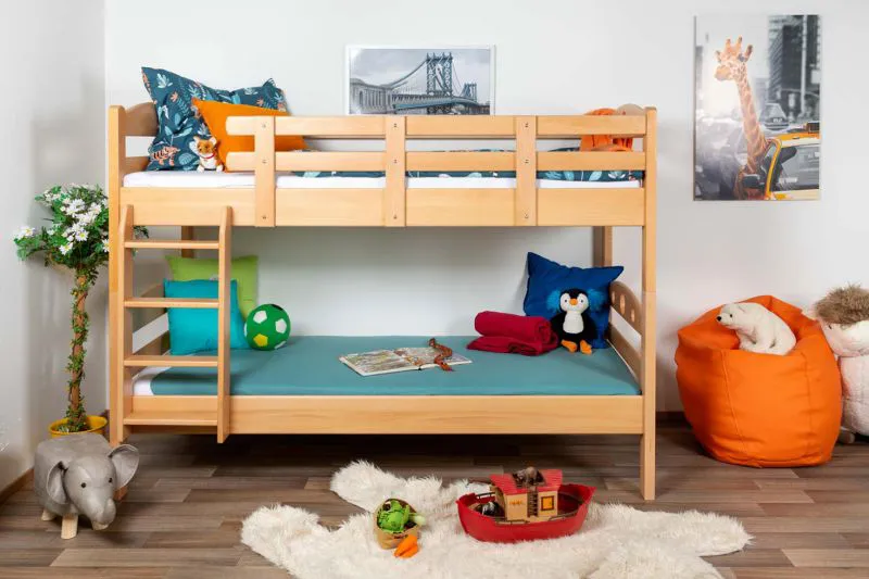 Jugendetagenbett 90 x 190 cm | Massivholz: Buche | Natur Lackiert | umbaubar in 2 Einzelbetten | Premium-Qualität | inkl. Rollroste Abbildung