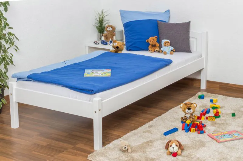 Bettrahmen für Kinder / Kinderbett 90 x 200 cm | Massivholz: Kiefer | Weiß Lackiert Abbildung