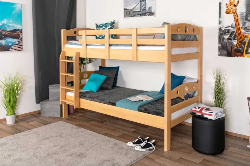 Stockbett für Kinder 90 x 190 cm | Massivholz: Buche | Natur Lackiert | umbaubar in 2 Einzelbetten | inkl. Rollroste Abbildung