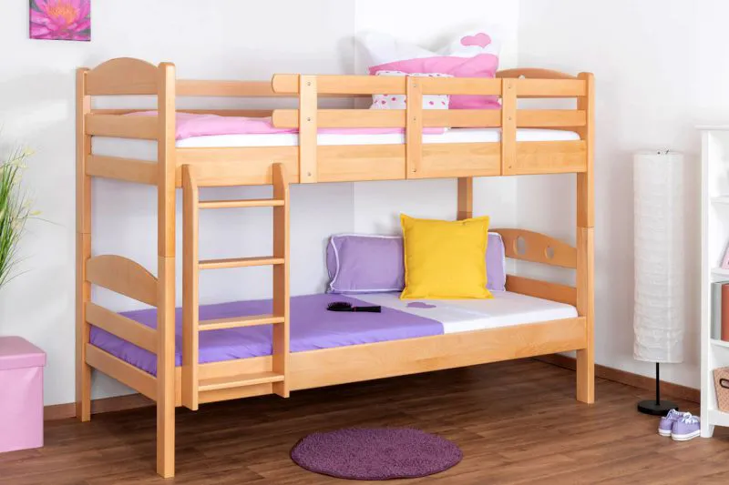 Etagenbett für Kinder 90 x 200 cm | Massivholz: Buche | Natur Lackiert | umbaubar in 2 Einzelbetten | inkl. Rollroste Abbildung