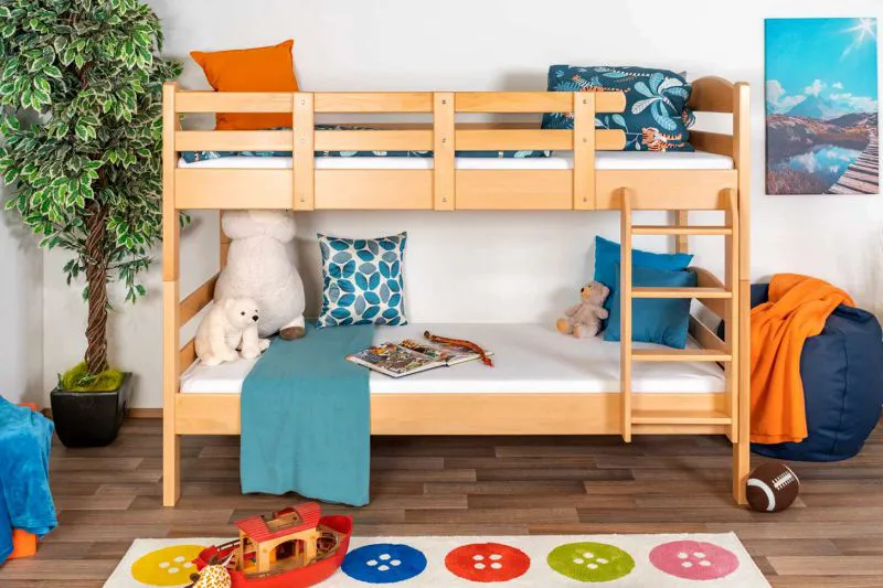 Etagenbett für Kinder 90 x 190 cm | Massivholz: Buche | Natur Lackiert | umbaubar in 2 Einzelbetten | inkl. Rollroste Abbildung