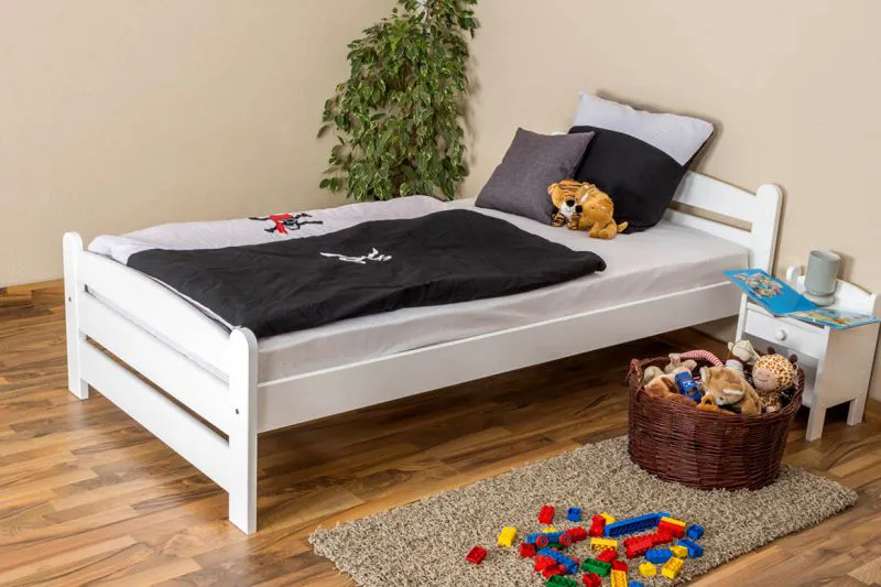 Kinderbett 100 x 200 cm | Massivholz: Buche | Weiß Lackiert Abbildung