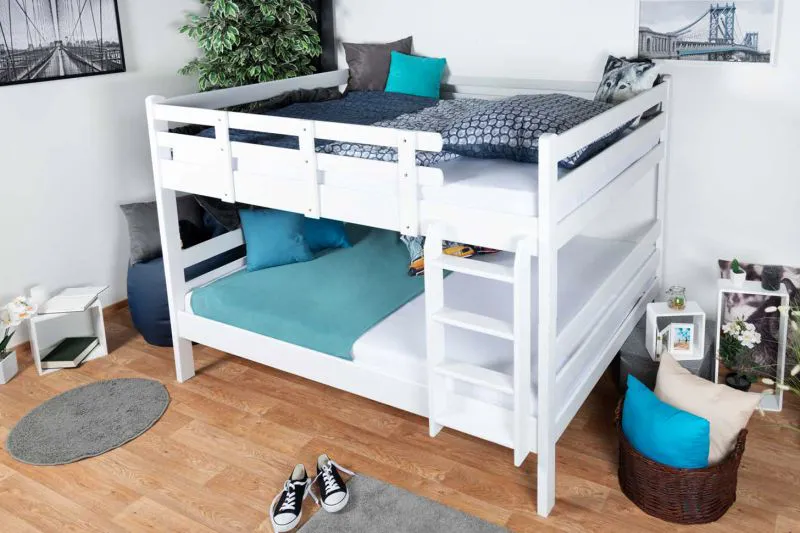 Massivholz Etagenbett für Kinder und Jugendliche | Matratzenmaß: 160 x 200 cm | Weiß Lackiert | umbaubar in 2 Einzelbetten | Premium-Qualität | inkl. Rollroste Abbildung