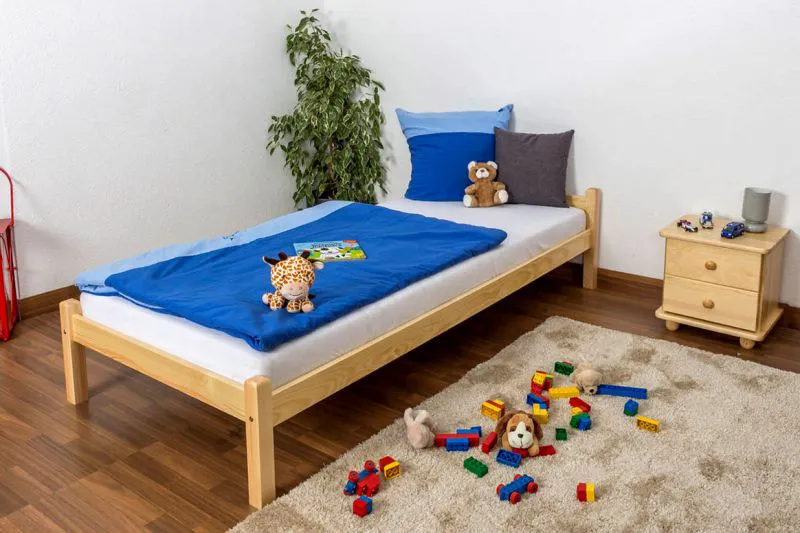 Kinderbett 90 x 200 cm | Massivholz: Kiefer | Natur Lackiert Abbildung